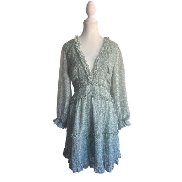 Women's Casual Floral Summer Long Sleeve Deep V-Neck Open Back Ruffles Large - Picture 2 of 13